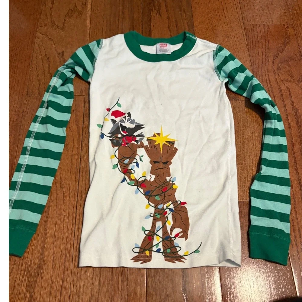 Marvel Hanna Andersson Pajamas‎ Holiday Groot Rocket Green Striped Set Kids 10